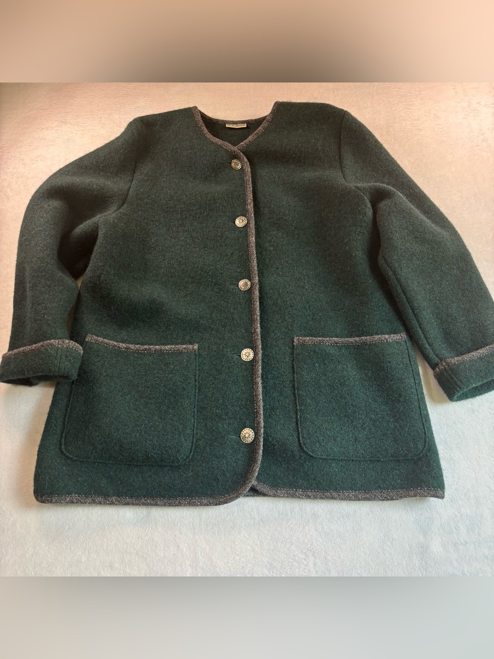 L.L. Bean VINTAGE Forest Green Wool Pea Coat with Contrast Trim